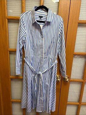 NWT Talbots Blue and White Striped Long Sleeve Shirt Dress